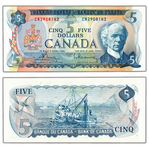 SOLD $5 1972 Bank of Canada Note Bouey-Rasminsky CN Prefix BC-48a - UNC