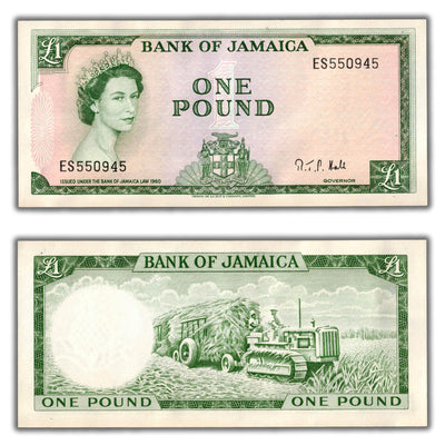 Jamaica 1960 1 One Pound Note P#51Cd - AU (pinholes)