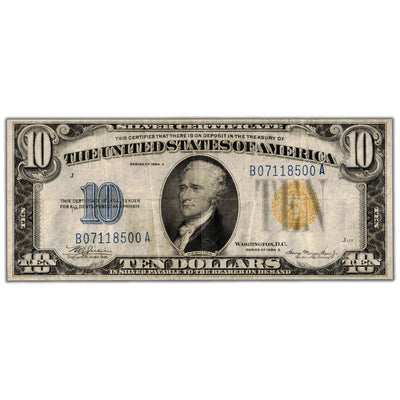 SOLD United States 1934 $10 North Africa Silver Certificate Note - VF