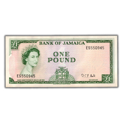 Jamaica 1960 1 One Pound Note P#51Cd - AU (pinholes)