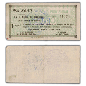 SOLD Mexico Jefatura de Hacienda Guaymas 1914 50 Centavos Note P #S1056b - Tape