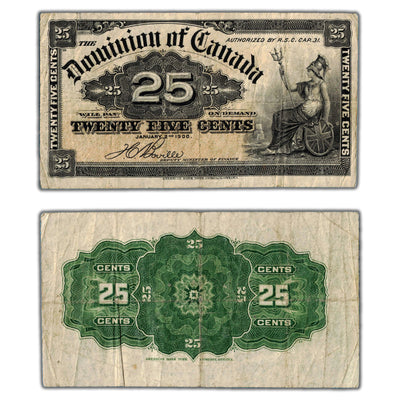 25 Cents 1900 Dominion of Canada Note Shinplaster Boville DC-15b - F/VF