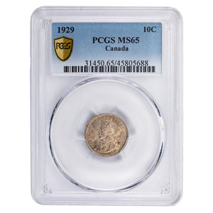 SOLD Canada 1929 10 Cents Dime Silver Coin - PCGS MS-65