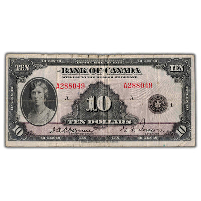SOLD $10 1935 Bank of Canada Note English Text BC-7 - Rough Top