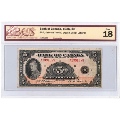 $5 1935 Bank of Canada Note English Text BC-5 - BCS F-18