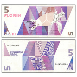 SOLD Aruba 1990 5 Five Florin Note P #6 - EF