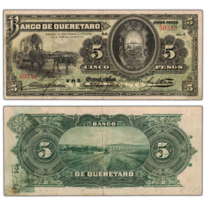 Mexico Banco de Queretaro 1914 5 Five Pesos Note P #S390b - Circulated