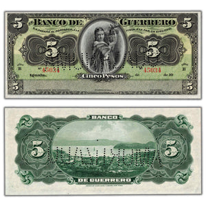 SOLD Mexico El Banco De Guerrero (1906-14) 5 Pesos Remainder Note P #S298r - UNC