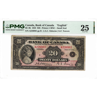 SOLD $20 1935 Bank of Canada Note English Text Small Seal BC-9b - PMG VF-25