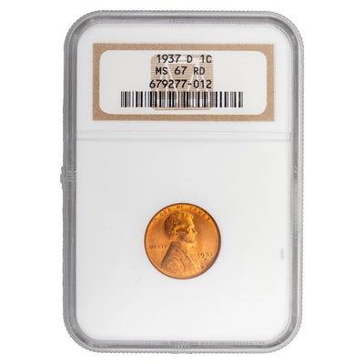 United States 1937-D One Lincoln Wheat Cent Coin - NGC MS-67 Red