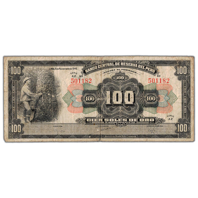 Peru 1946 100 Soles de Oro Note P #69Aa - Circulated (tear)
