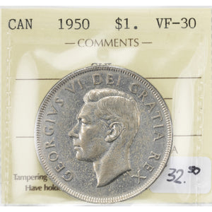 SOLD Canada 1950 SWL $1 Silver Dollar Coin - ICCS VF-30