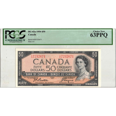 SOLD $50 1954 Bank of Canada Note Beattie-Coyne A/H Prefix BC-42 a - PCGS UNC-63 PPQ
