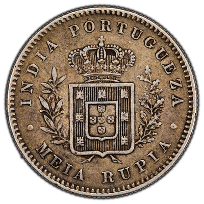 SOLD Portuguese India 1881 1/2 Half Rupee Silver Coin KM #311