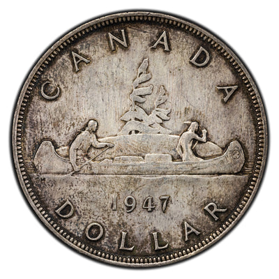 SOLD Canada 1947 Pointed 7 4xHP $1 Silver Dollar Coin - Old Cleaning