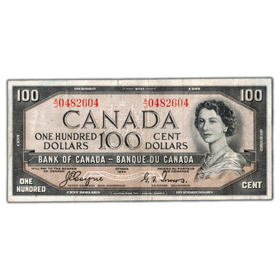 $100 1954 Bank of Canada Note Devil Face Coyne-Towers BC-35a - VF (small tear)