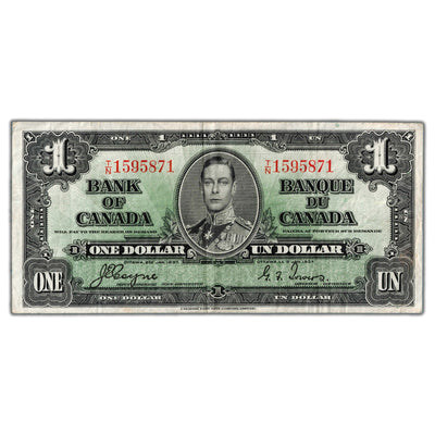 $1 1937 Bank of Canada Note Coyne-Towers T/N Prefix BC-21d - VF