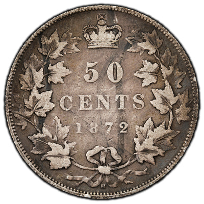 SOLD Canada 1872-H 50 Cents Half Dollar Silver Coin - VG/F