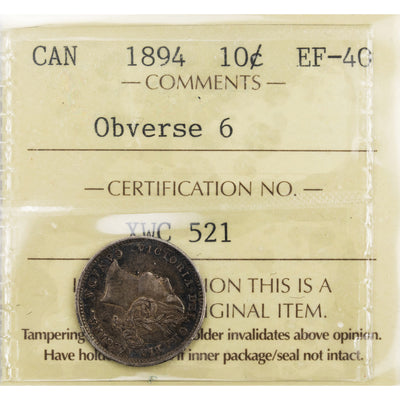 SOLD Canada 1894 Obverse 6 10 Cents Dime Silver Coin - ICCS EF-40