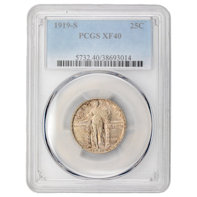 United States 1919-S 25 Cents Standing Liberty Quarter Silver Coin - PCGS XF-40