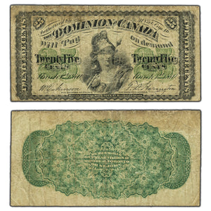 SOLD 25 Cents 1870 Dominion of Canada Shinplaster Note Plain DC-1c - VG