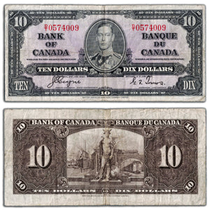 SOLD $10 1937 Bank of Canada Note Coyne-Towers D/T Prefix BC-24c - Fine