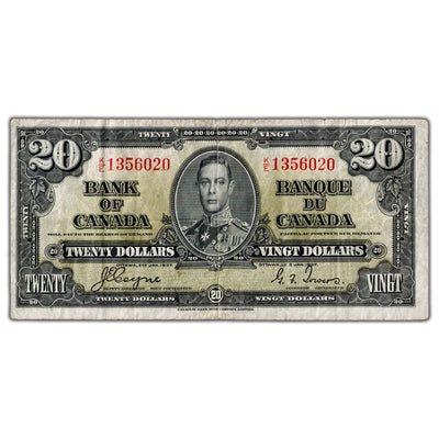 $20 1937 Bank of Canada Note Coyne-Towers K/E Prefix BC-25c - Fine (tear)