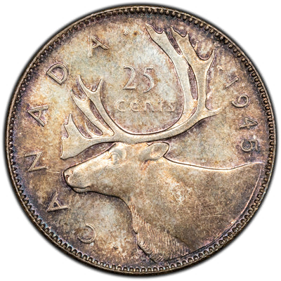 Canada 1945 25 Cents Quarter Silver Coin - MS-62