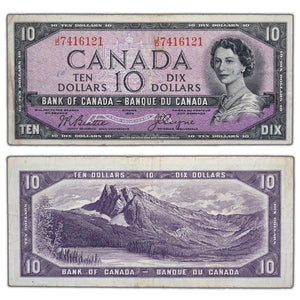SOLD $10 1954 Bank of Canada Note Devil Face J/D Prefix BC-32b - Writing