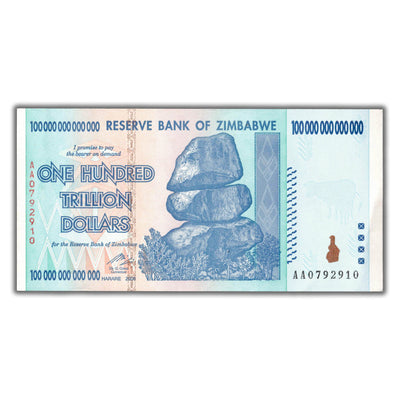 SOLD Zimbabwe 2008 100 One Hundred Trillion Dollar Note P #91 - AU/UNC