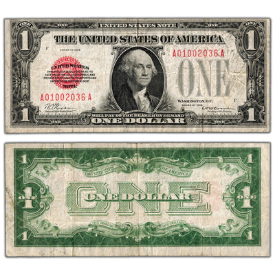SOLD United States 1928 $1 Red Seal "Funny Back" Legal Tender Note - Fine+
