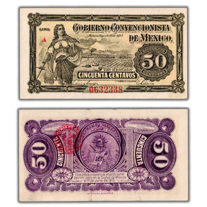 SOLD Mexico Gobierno Convencionista 1915 50 Centavos Note P #S882
