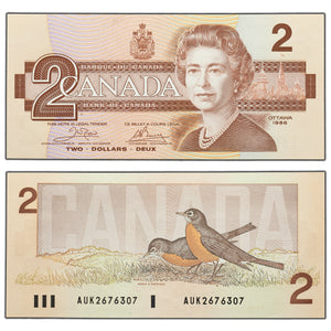 SOLD $2 1986 Bank of Canada Note Crow-Bouey AUK Prefix BC-55a - Choice UNC