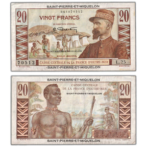 Saint Pierre & Miquelon ND (1950-60) 20 Twenty Francs Note P #24 - VF+