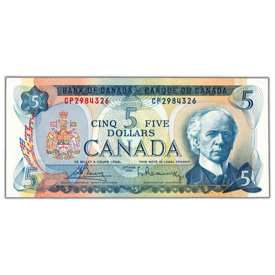 $5 1972 Bank of Canada Note Bouey-Rasminsky CP Short Run Prefix BC-48a - Ch UNC