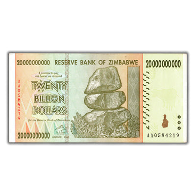 SOLD Zimbabwe 2008 20 Twenty Billion Dollar Note P #86 - Lightly Circulated