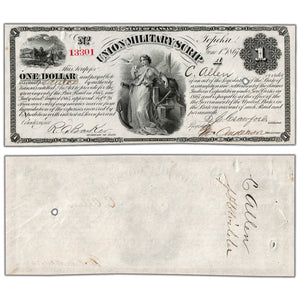 SOLD United States 1867 $1 Union Military Scrip Kansas Note