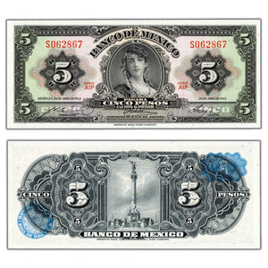 SOLD Mexico 1963 5 Five Pesos Note Series AIP P #60h - Choice Uncirculated