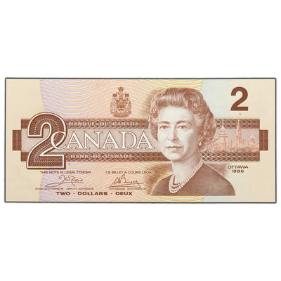 SOLD $2 1986 Bank of Canada Note Crow-Bouey AUK Prefix BC-55a - Choice UNC