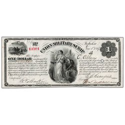 United States 1867 $1 Union Military Scrip Kansas Note