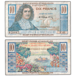 SOLD Saint Pierre & Miquelon ND (1950-60) 10 Ten Francs Note P #23 - VF+ (tape residue)