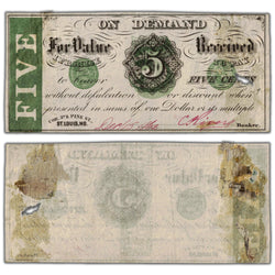 United States 1800's St. Louis, MO 5 Cents Note