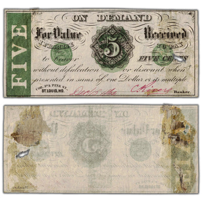 United States 1800's St. Louis, MO 5 Cents Note