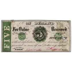 United States 1800's St. Louis, MO 5 Cents Note