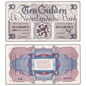 SOLD Netherlands 1945 10 Ten Gulden Note P #74 - EF