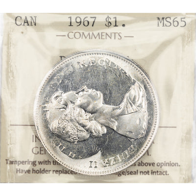 SOLD Canada 1967 Double Struck $1 Silver Dollar Coin - ICCS MS-65