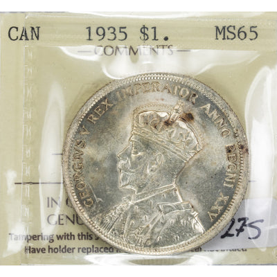SOLD Canada 1935 $1 Silver Dollar Coin - ICCS MS-65