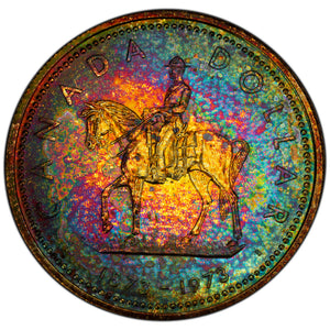 SOLD Canada 1973 RCMP $1 Silver Dollar Coin - Rainbow Toned