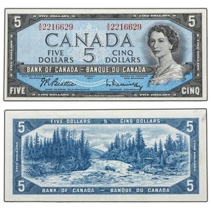 SOLD $5 1954 Bank of Canada Note Beattie-Rasminsky A/S Prefix BC-39b - Crisp Abt. EF