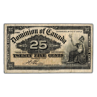 25 Cents 1900 Dominion of Canada Note Shinplaster Boville DC-15b - F/VF